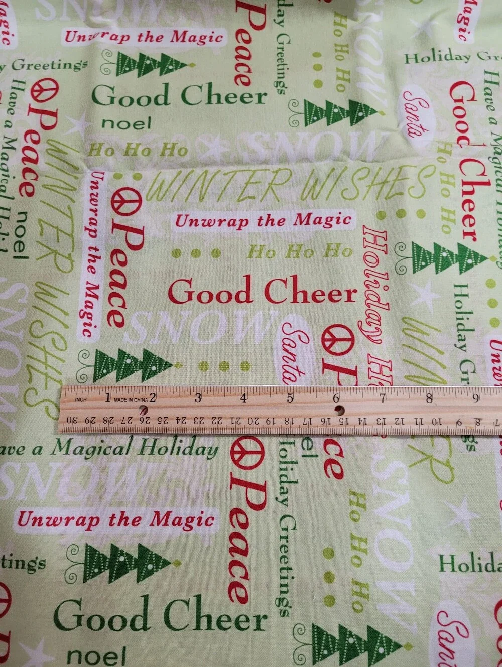 Holiday Cheer Sentiment Sewing Fabric - Green Red White Unbranded 2 Yards (1490)